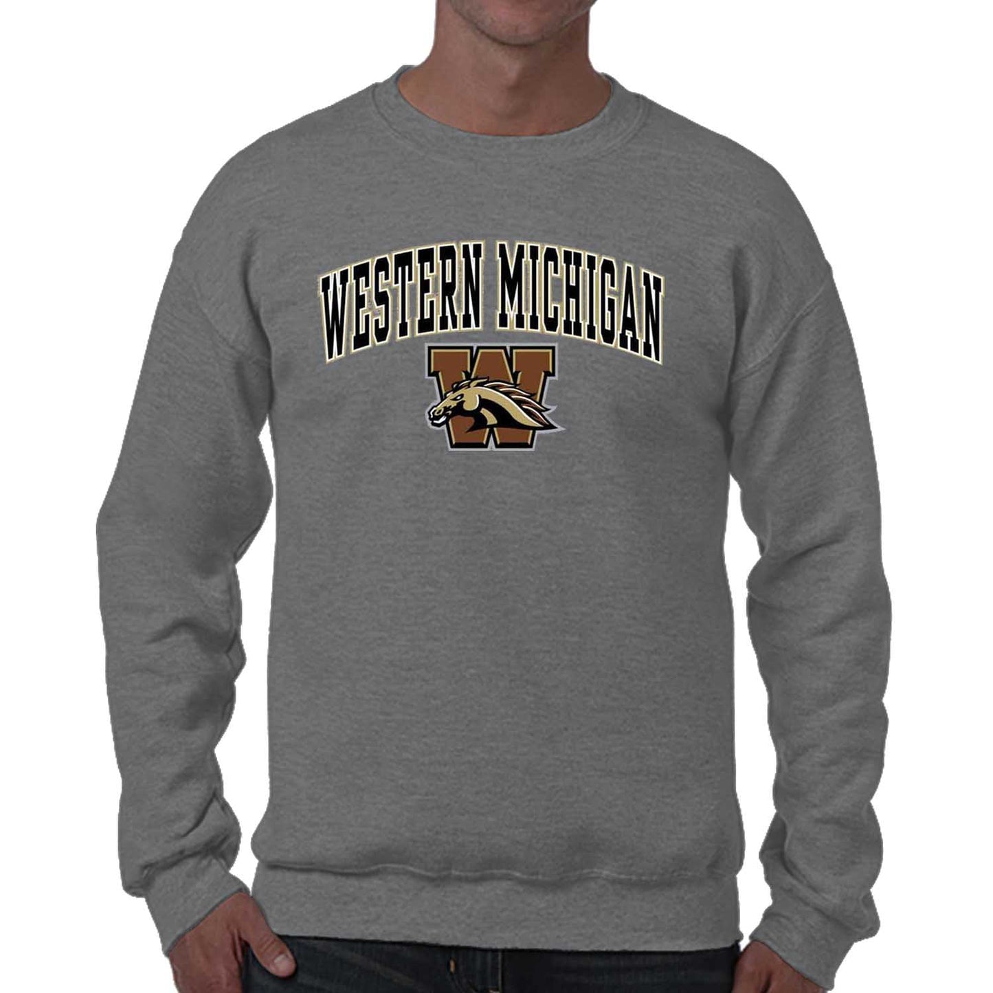 Western Michigan Broncos Adult Arch & Logo Soft Style Gameday Crewneck Sweatshirt - Gray