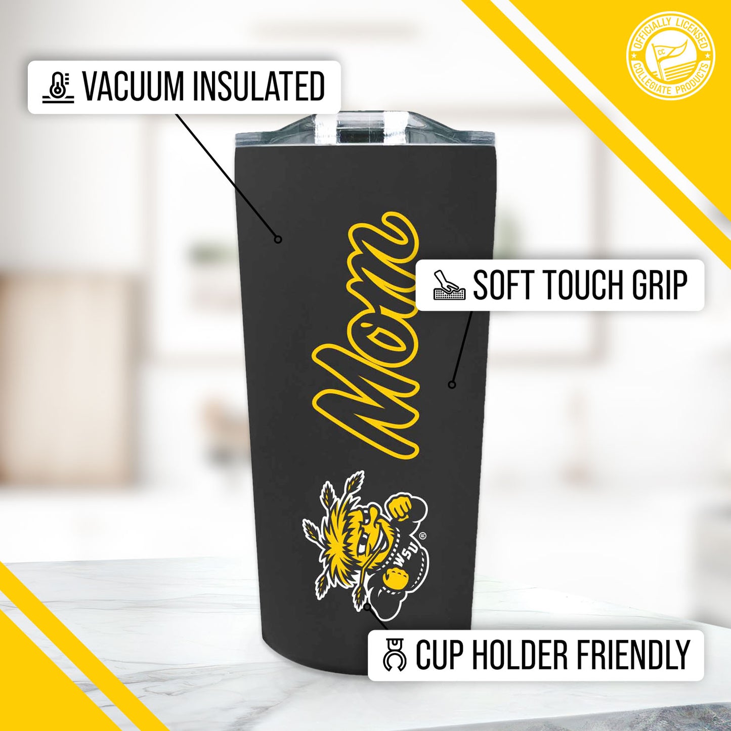 Wichita State Shockers NCAA Stainless Steel Travel Tumbler for Mom - Black