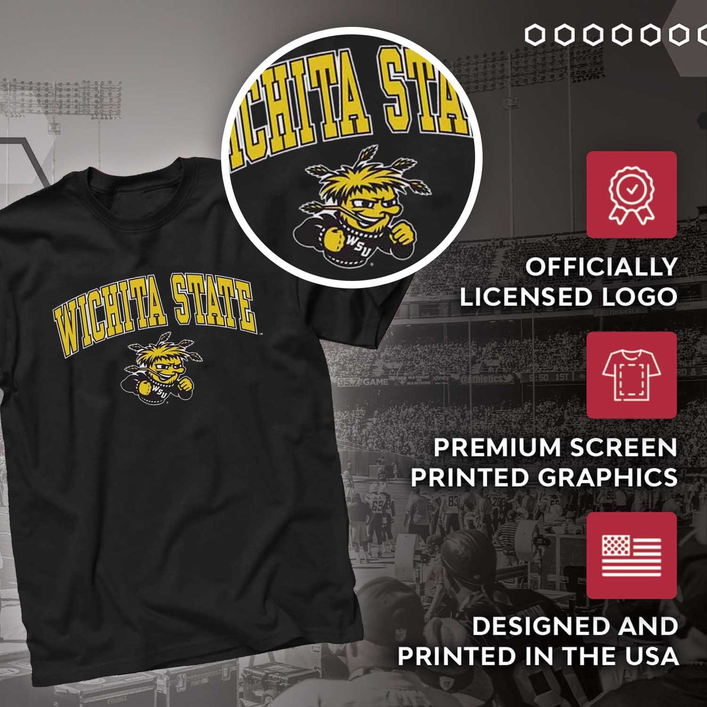 Wichita State Shockers Adult Arch & Logo Soft Style Gameday T-shirt - Black