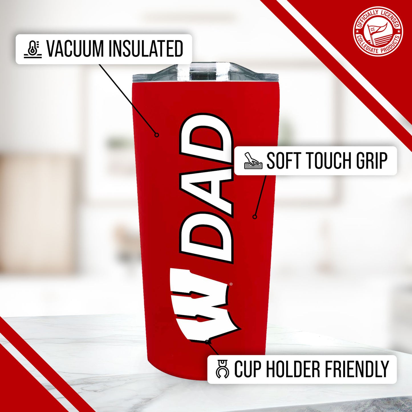 Wisconsin Badgers NCAA Stainless Steel Travel Tumbler for Dad - Red