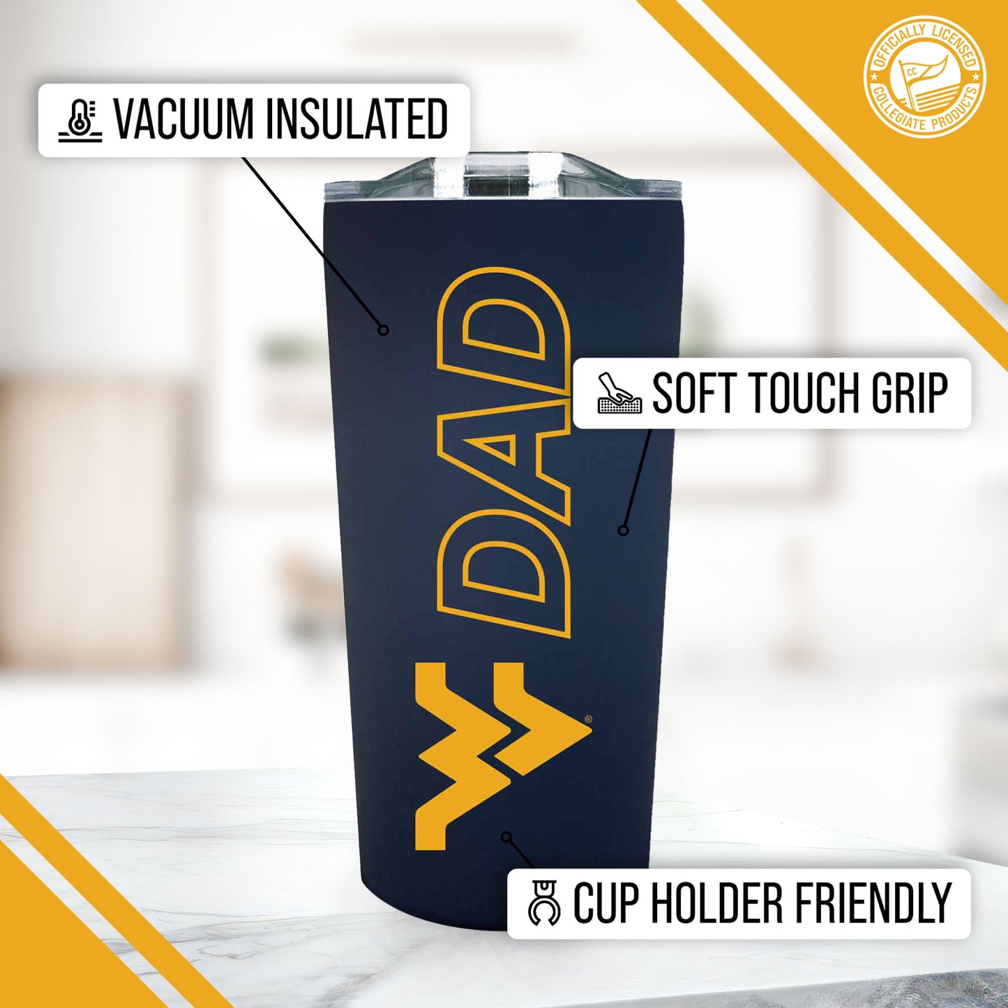 West Virginia Mountaineers NCAA Stainless Steel Travel Tumbler for Dad - Navy
