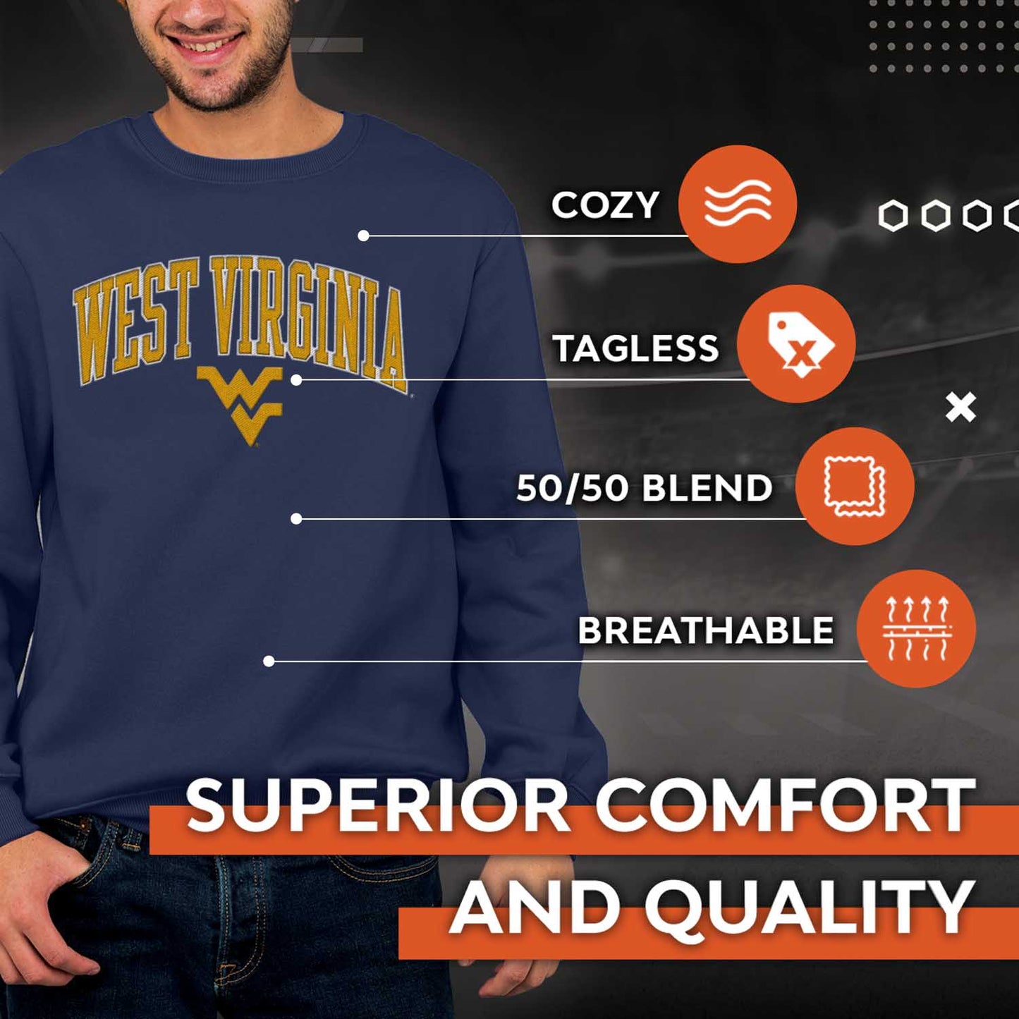 West Virginia Mountaineers NCAA Adult Tackle Twill Crewneck Sweatshirt - Navy