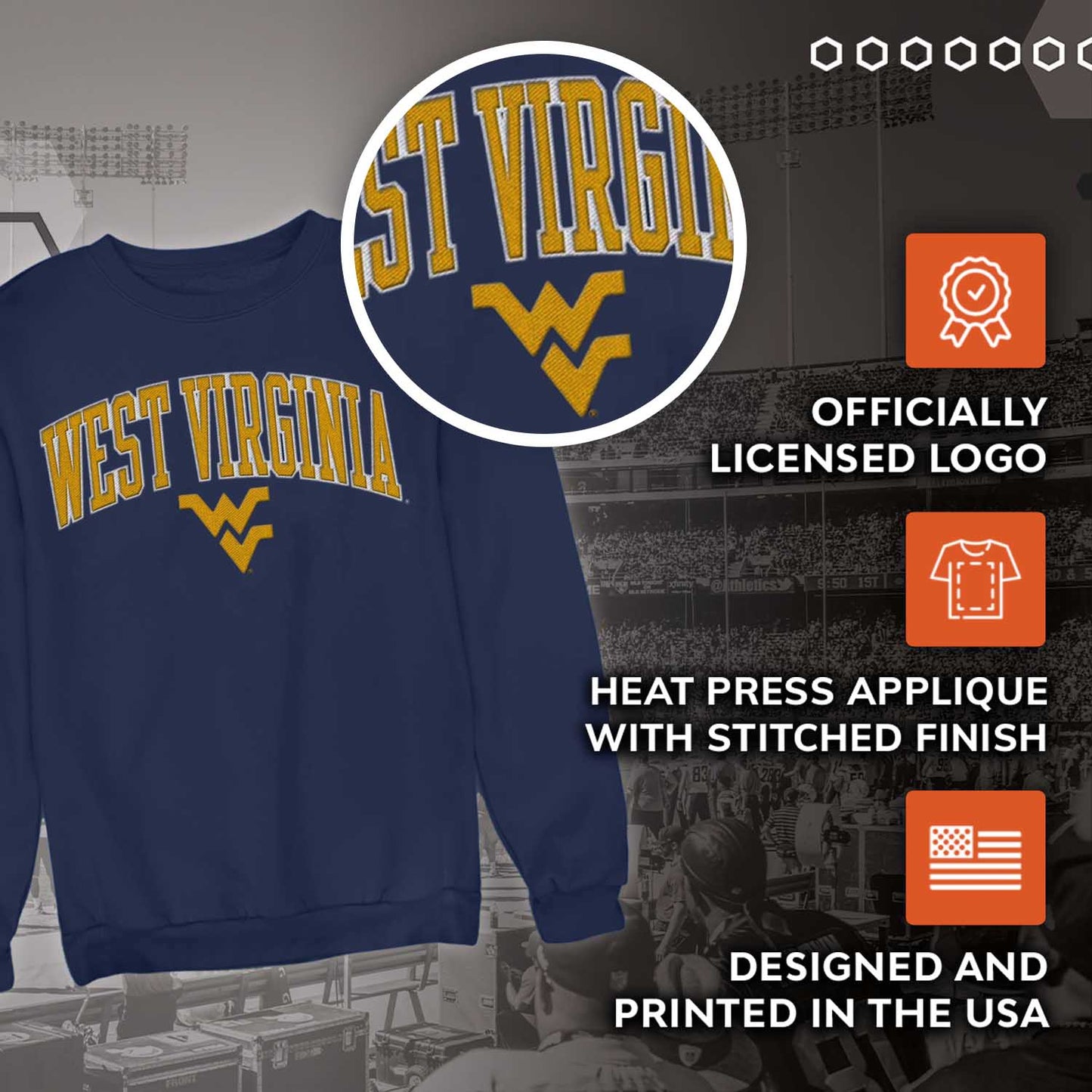 West Virginia Mountaineers NCAA Adult Tackle Twill Crewneck Sweatshirt - Navy
