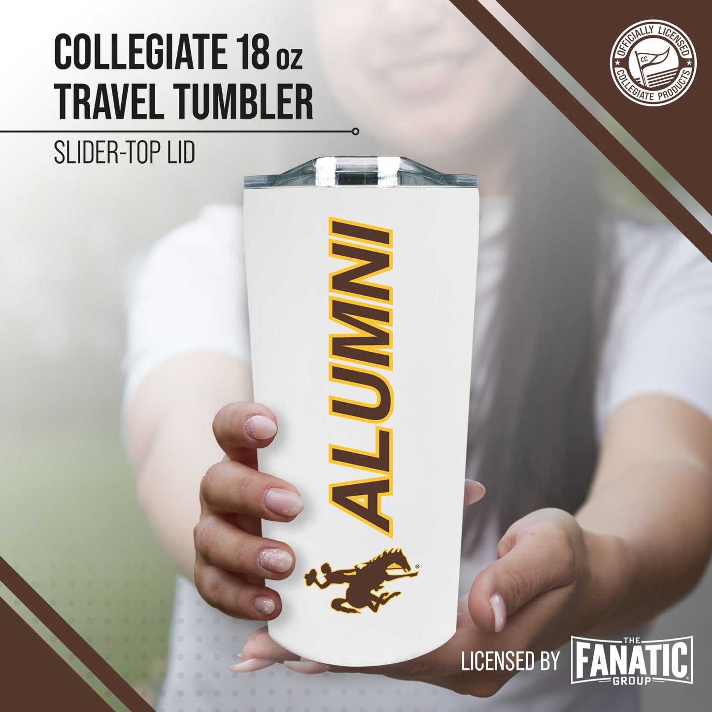 Wyoming Cowboys Collegiate Stainless Steel Travel Tumbler for Alumni - White