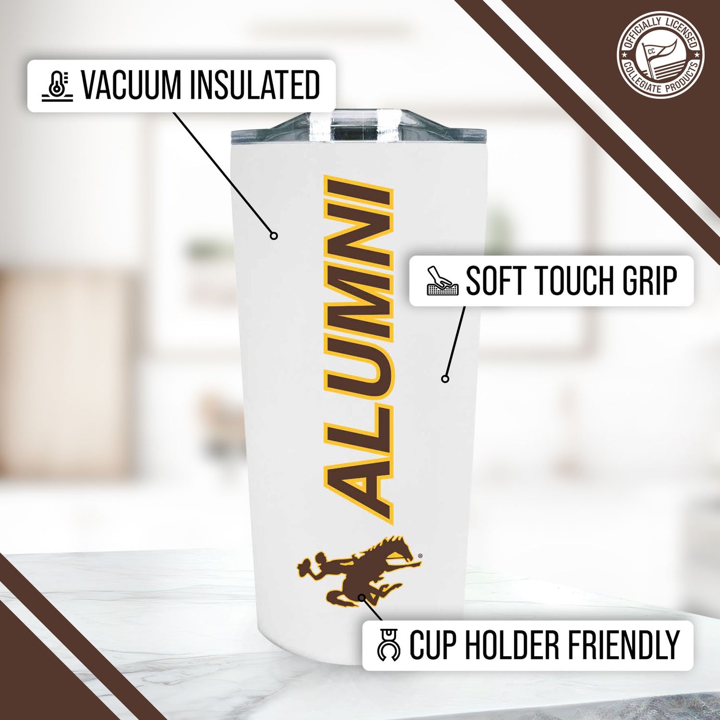 Wyoming Cowboys Collegiate Stainless Steel Travel Tumbler for Alumni - White