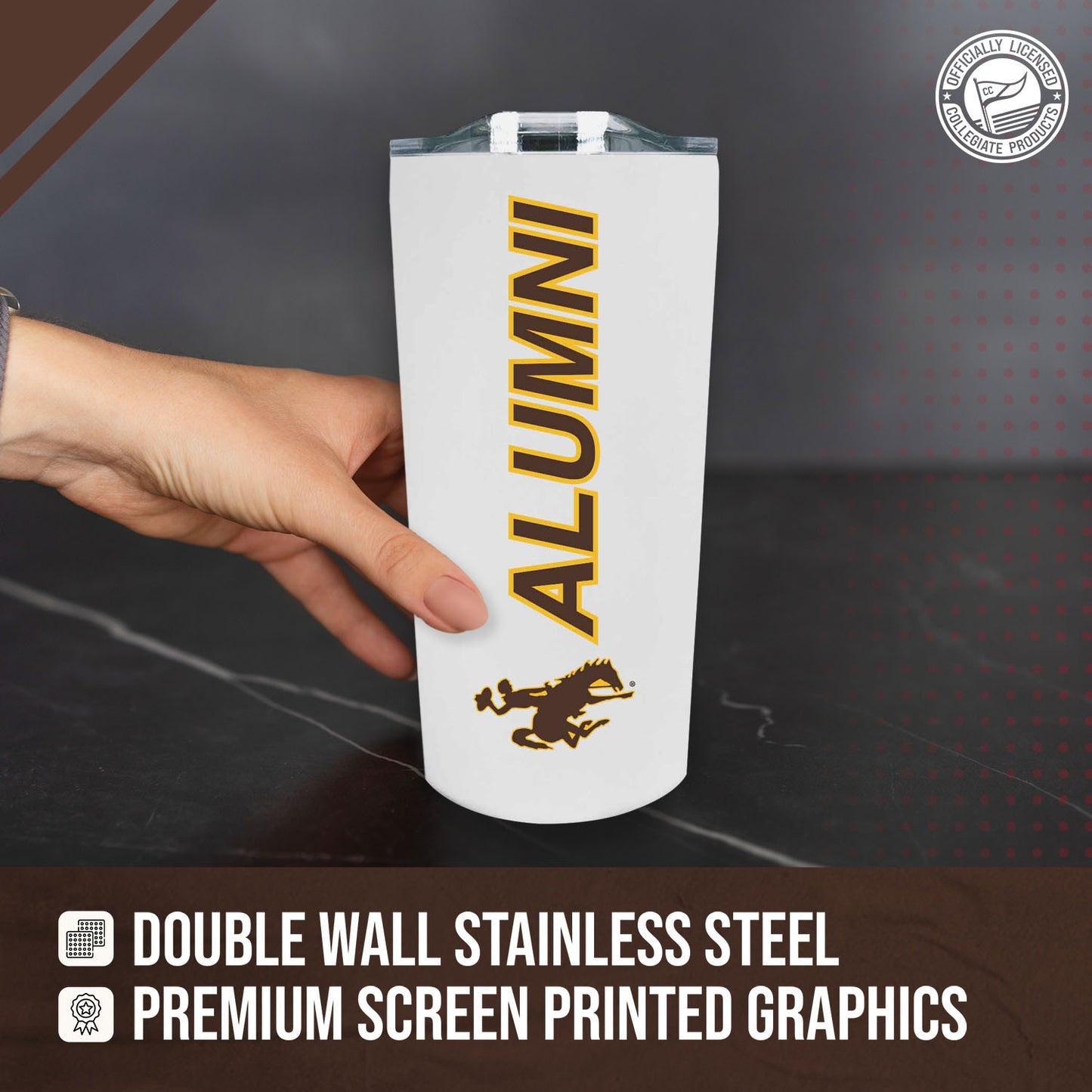 Wyoming Cowboys Collegiate Stainless Steel Travel Tumbler for Alumni - White