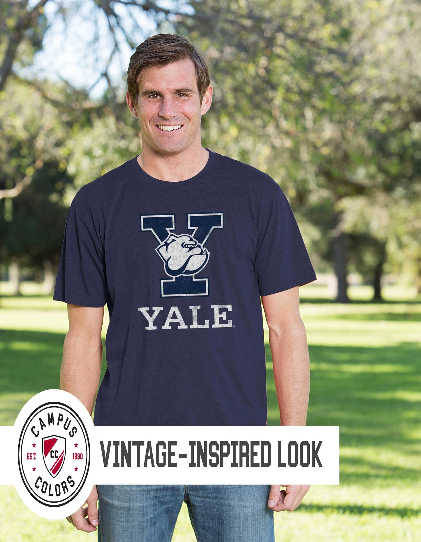 Yale Bulldogs Adult MVP Heathered Cotton Blend T-Shirt - Navy