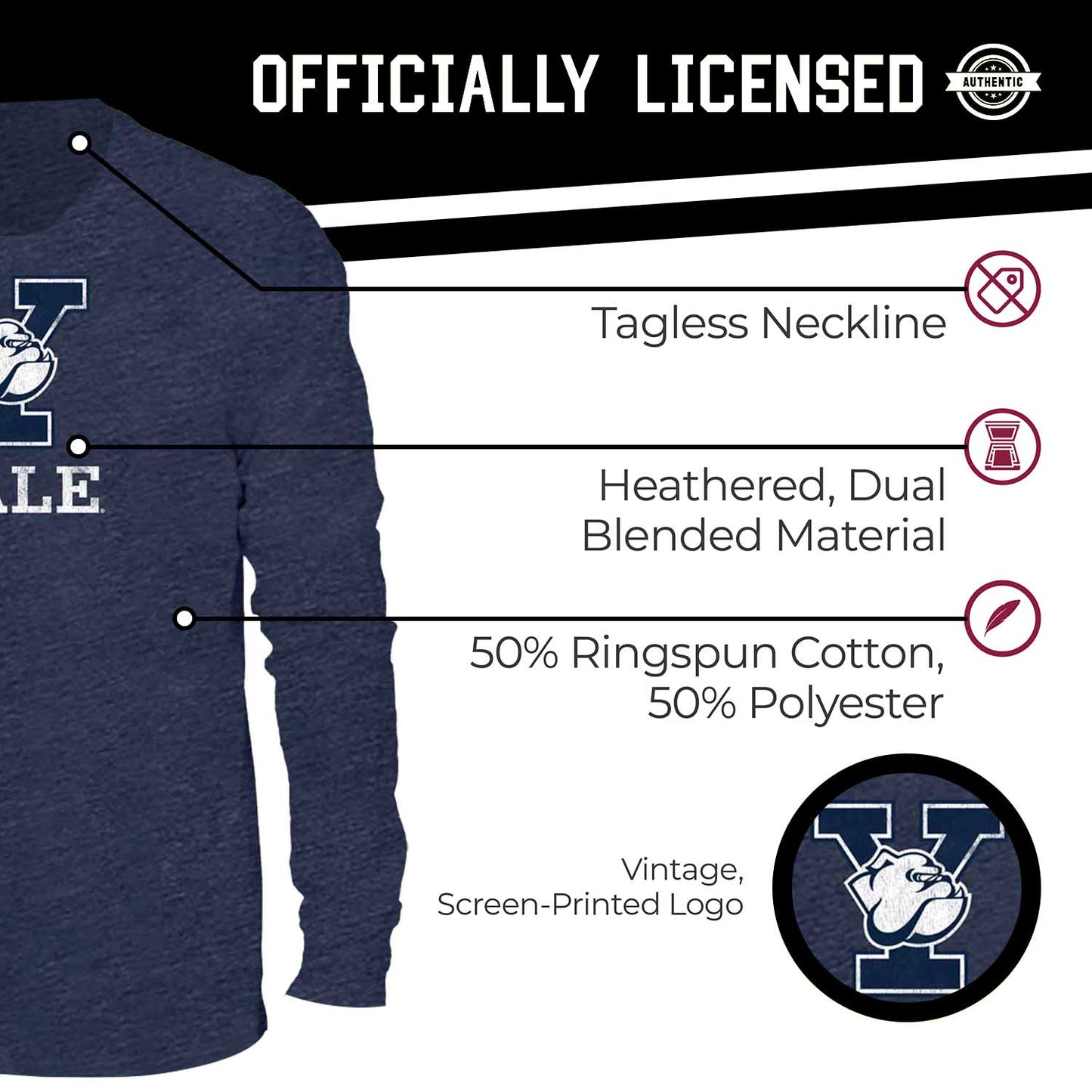 Yale Bulldogs NCAA MVP Adult Long-Sleeve Shirt - Navy