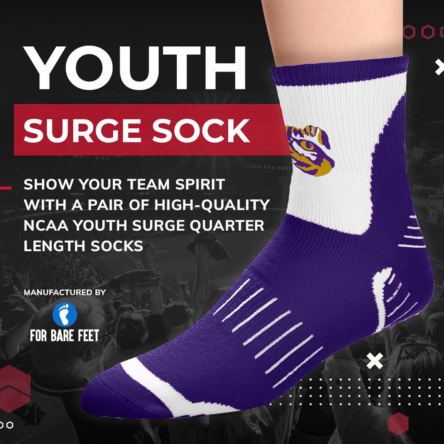 LSU Tigers NCAA Youth Surge Team Mascot Quarter Socks - Purple