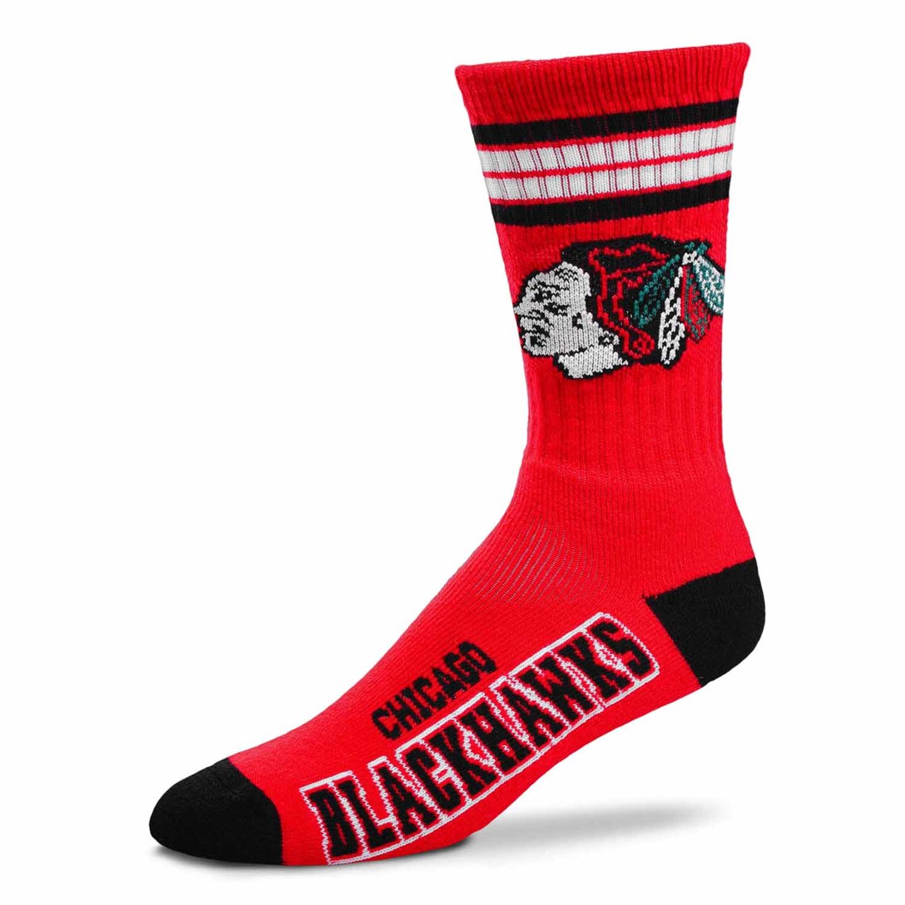 Chicago Blackhawks Adult Four Stripe Deuce Socks - Team Color