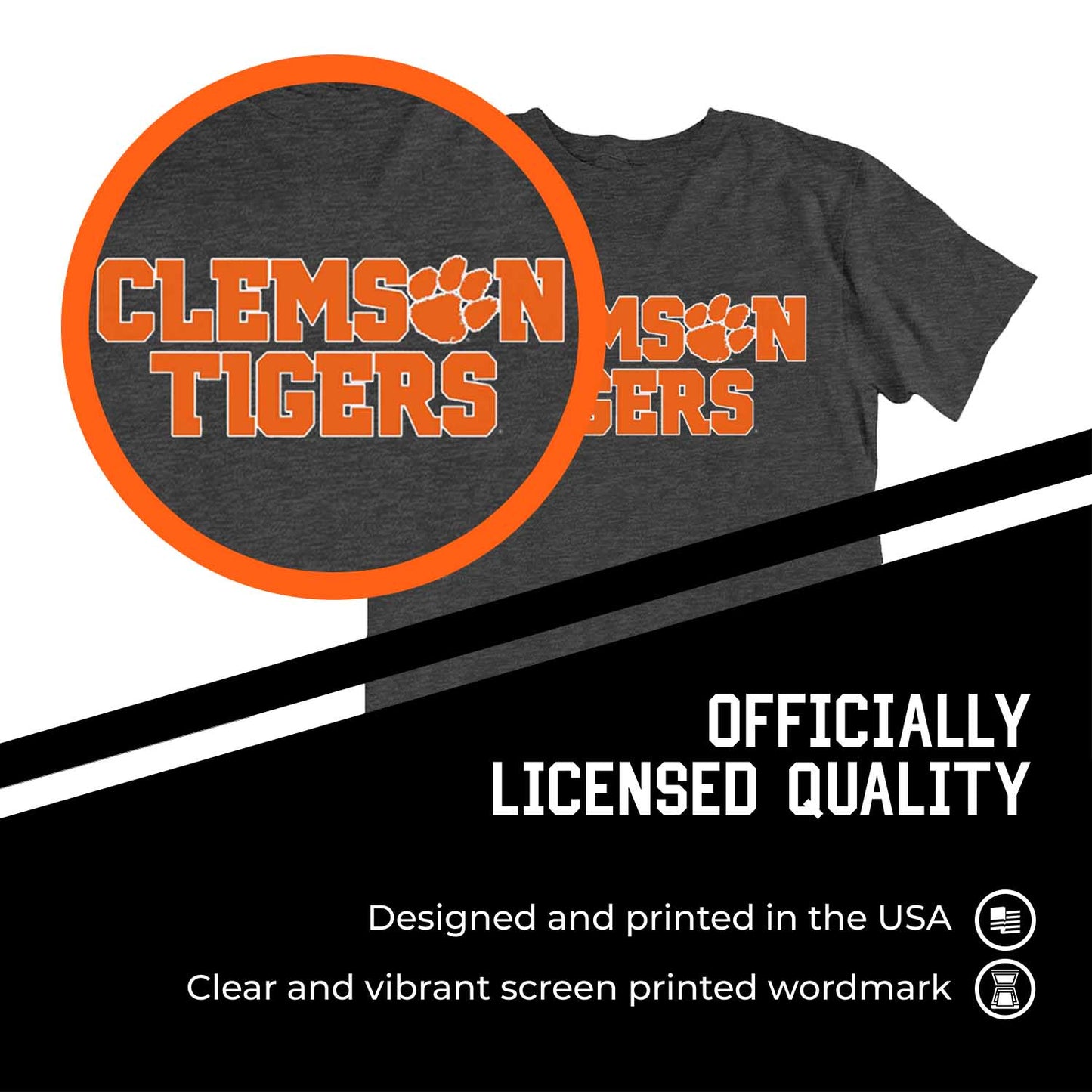 Clemson Tigers Campus Colors NCAA Adult Cotton Blend Charcoal Tagless T-Shirt - Charcoal