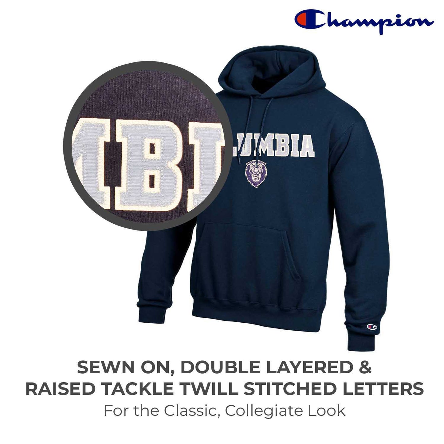 Columbia Lions Champion Adult Tackle Twill Hooded Sweatshirt - Navy