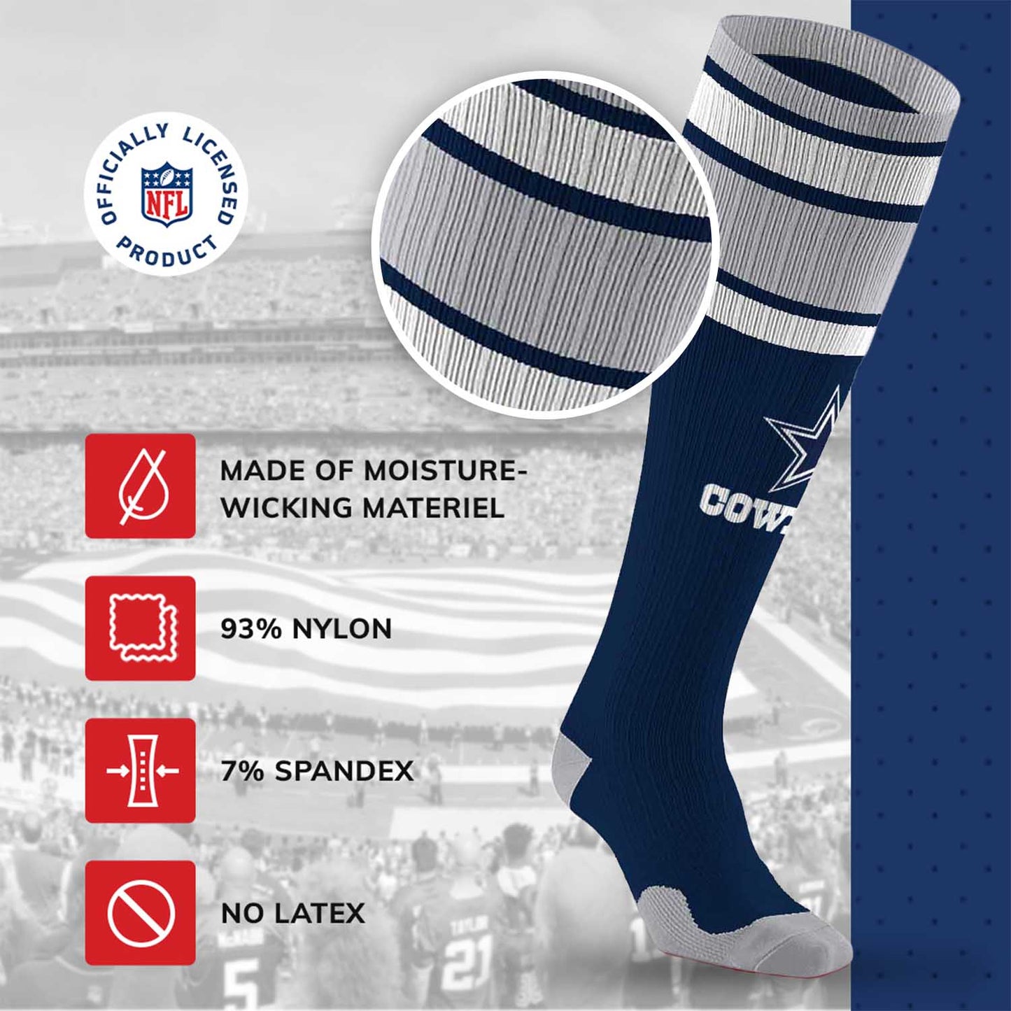 Dallas Cowboys NFL Adult Compression Socks - Navy