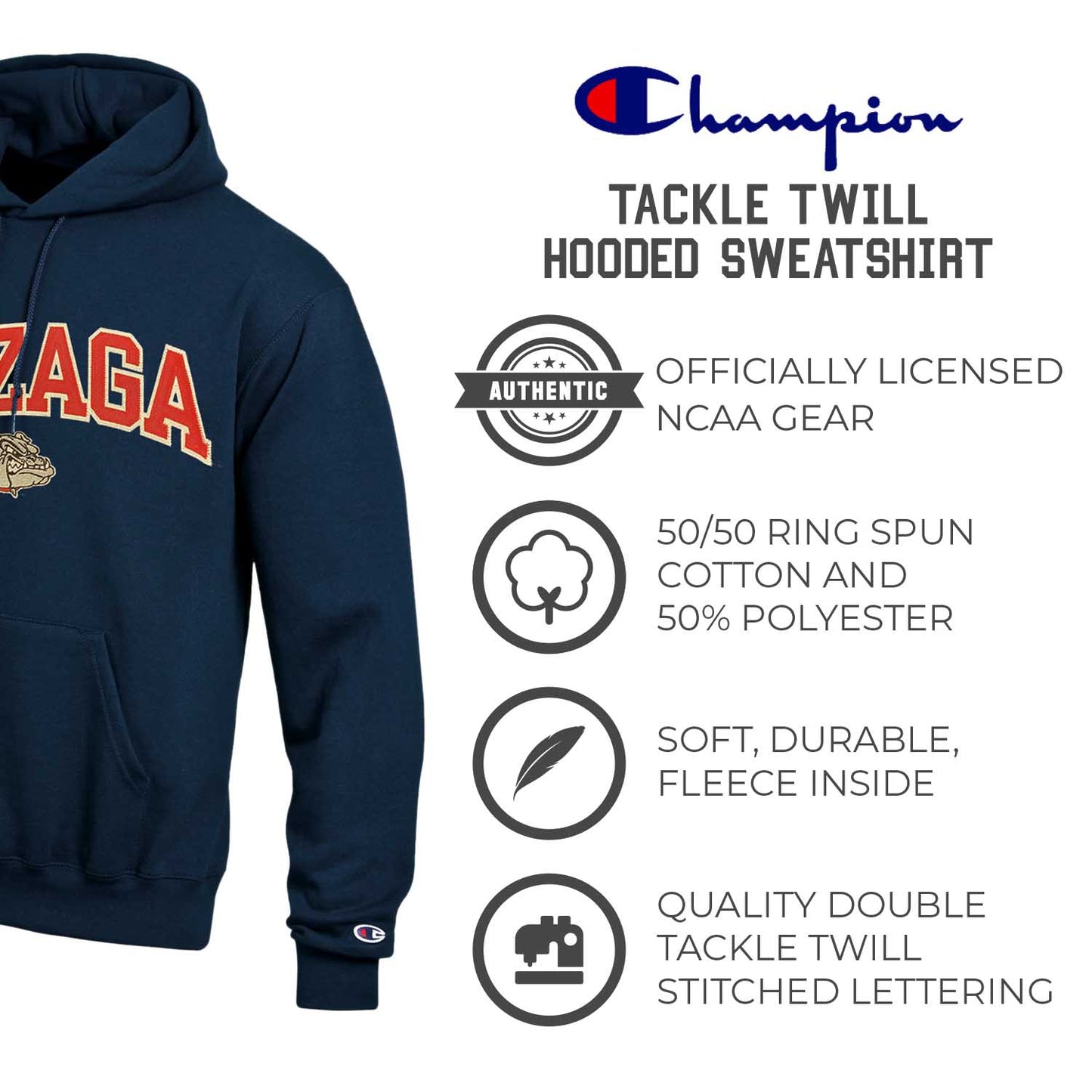 Gonzaga Bulldogs Champion Adult Tackle Twill Hooded Sweatshirt - Navy