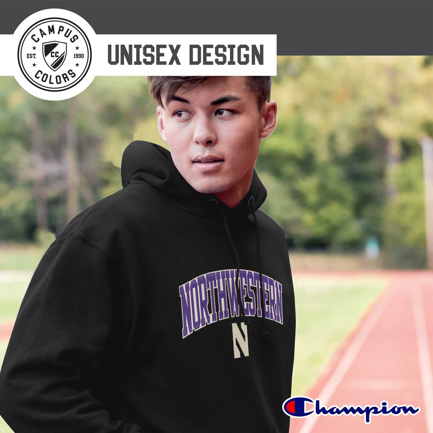 Northwestern Wildcats Champion Adult Tackle Twill Hooded Sweatshirt - Black