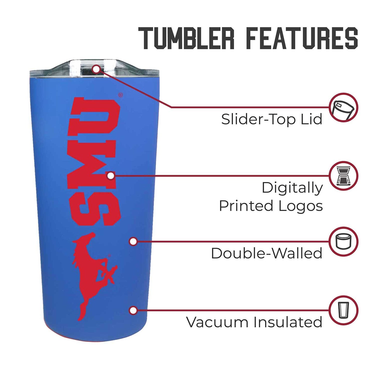 SMU Mustangs NCAA Stainless Steel Tumbler perfect for Gameday - Royal