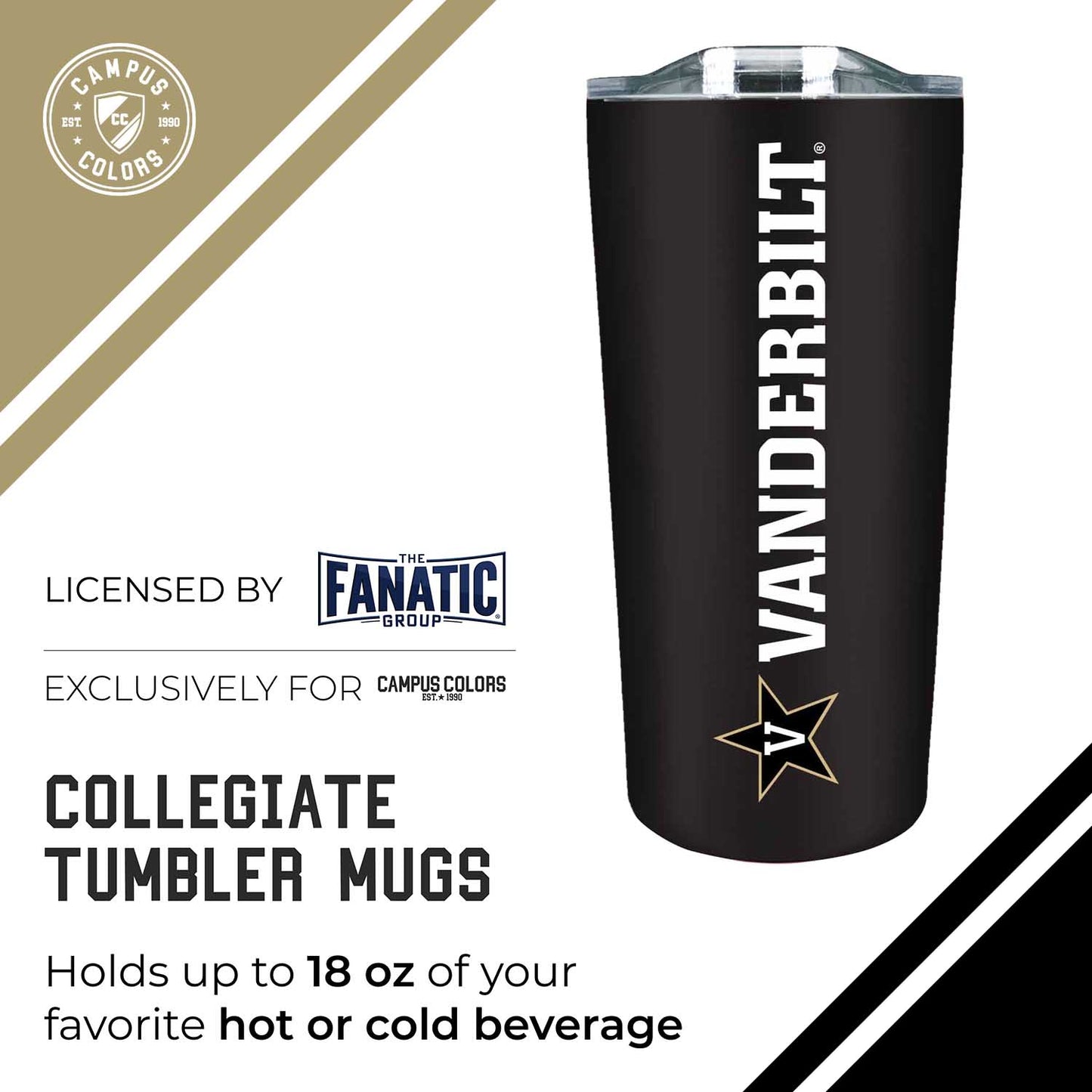 Vanderbilt Commodores NCAA Stainless Steel Tumbler perfect for Gameday - Black