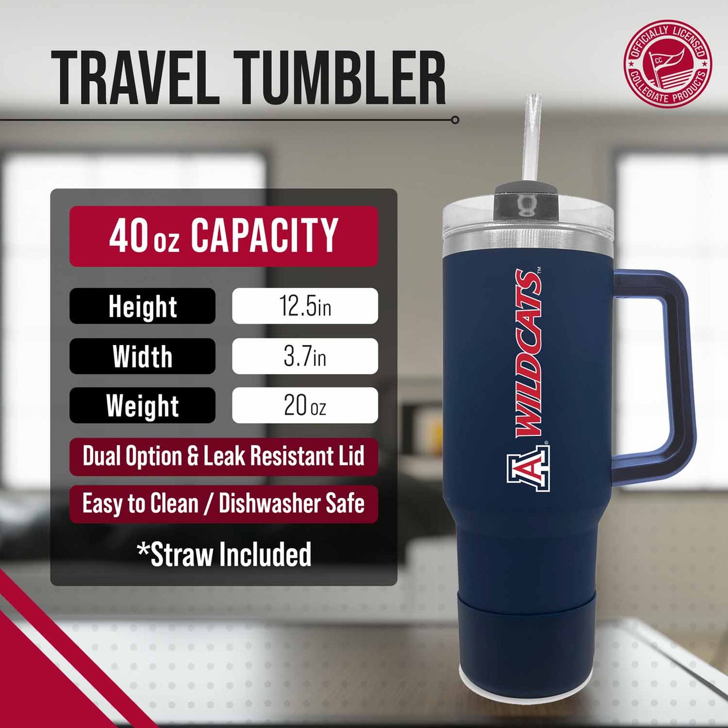 Dayton Flyers College & University 40 oz Travel Tumbler With Handle - Red