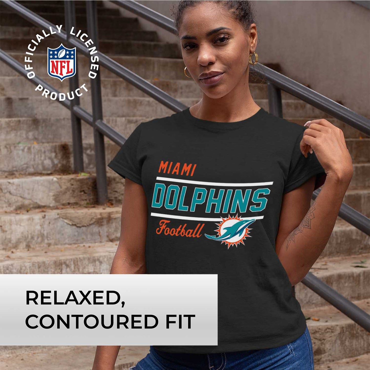 Miami Dolphins NFL Womens Plus Size Relaxed Fit T-Shirt - Black