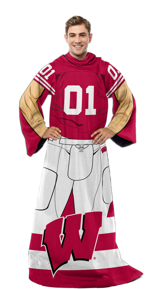Wisconsin Badgers NCAA Team Wearable Blanket with Sleeves - Red