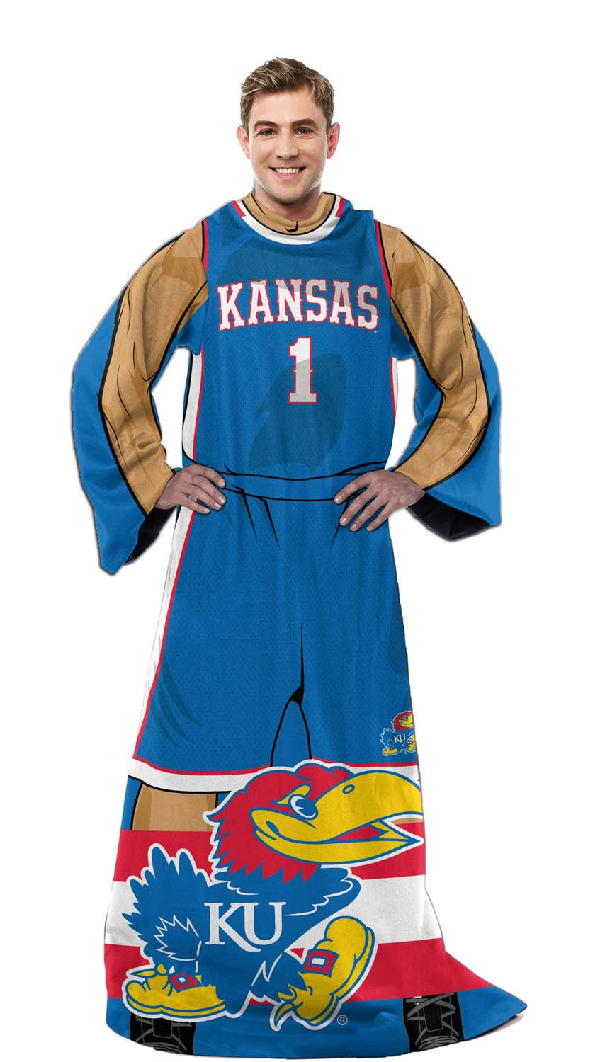 Kansas Jayhawks NCAA Team Wearable Blanket with Sleeves - Blue