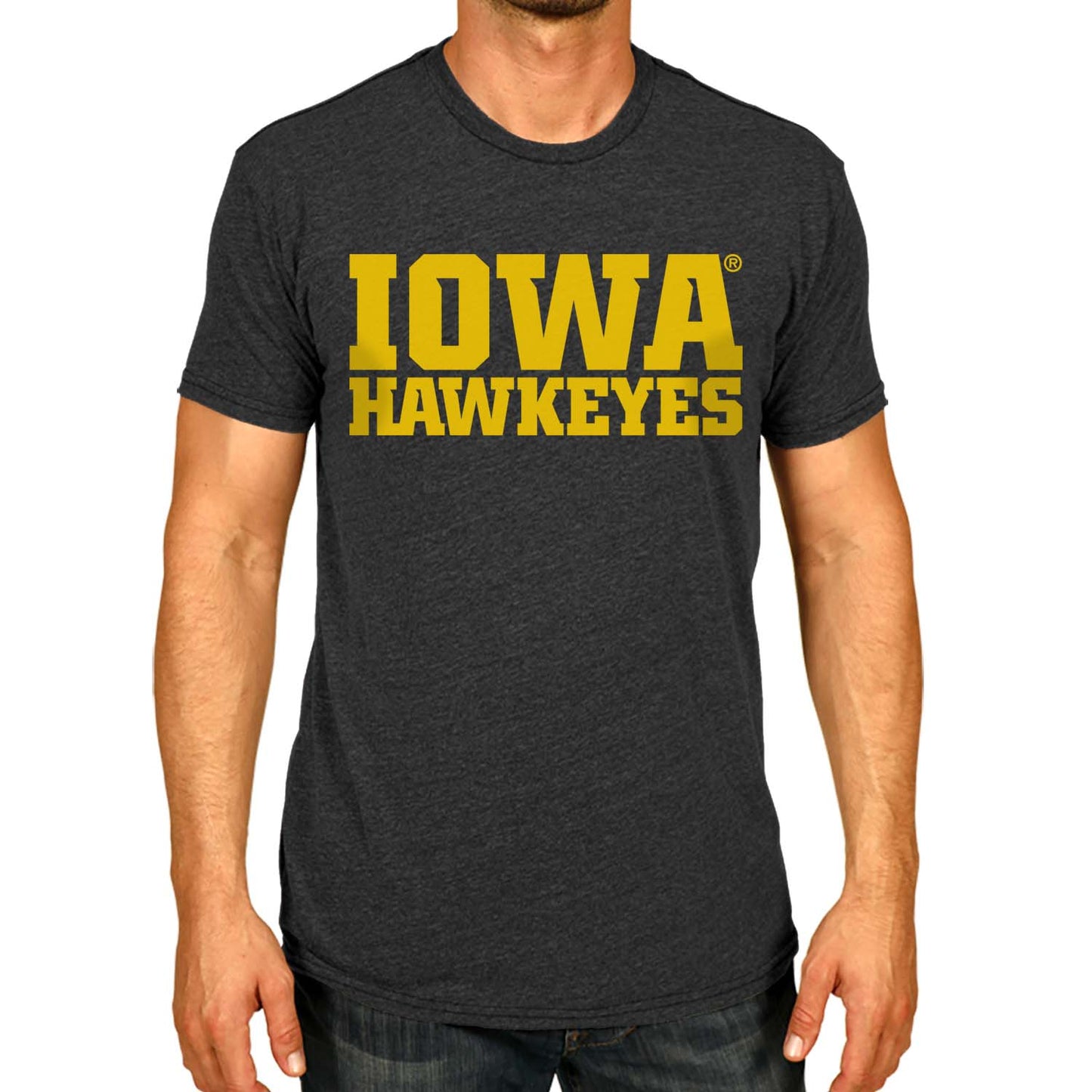 Iowa Hawkeyes Campus Colors NCAA Adult Cotton Blend Charcoal Tagless T-Shirt - Charcoal
