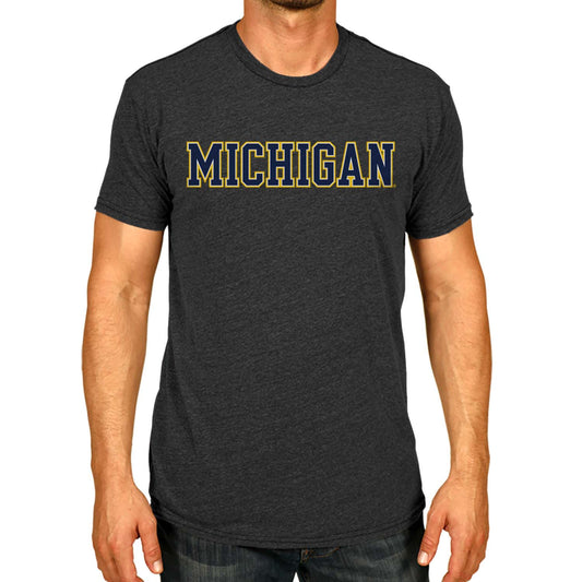 Michigan Wolverines Campus Colors NCAA Adult Cotton Blend Charcoal Tagless T-Shirt - Charcoal