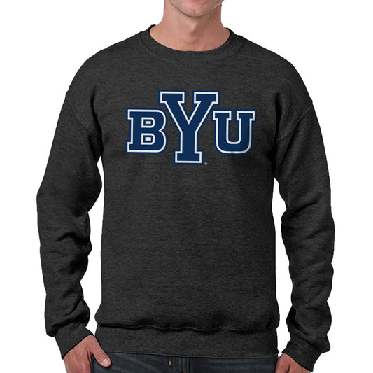 BYU Cougars Colligate Adult Charcoal Crewneck Fleece Sweatshirt - Charcoal