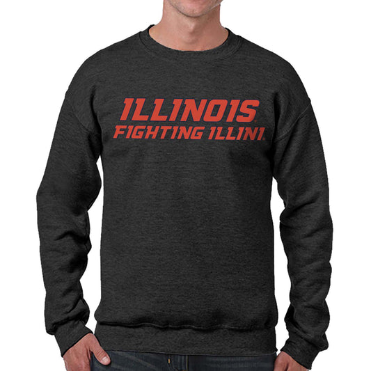 Illinois Fighting Illini NCAA Adult Charcoal Crewneck Fleece Sweatshirt - Charcoal