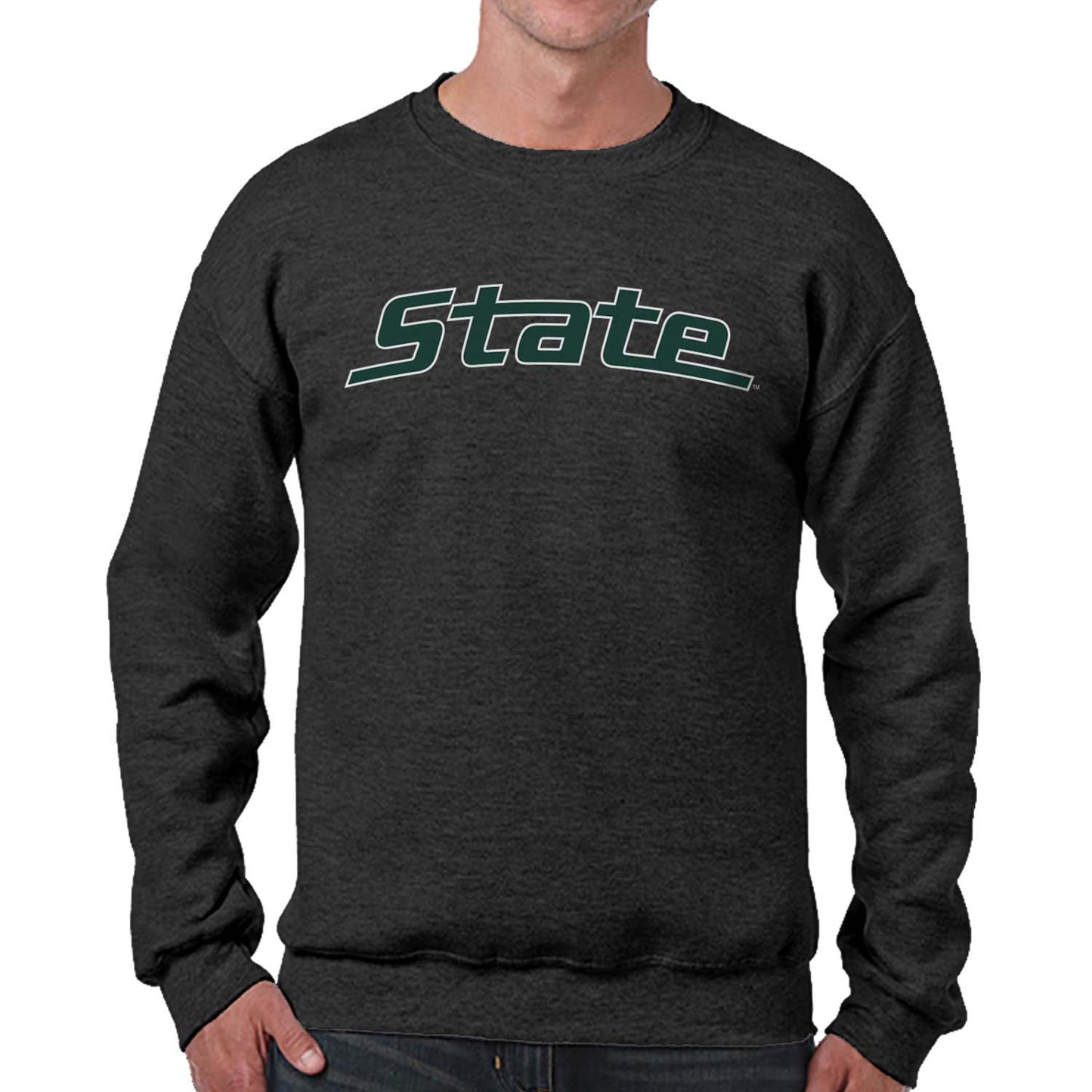 Michigan State Spartans NCAA Adult Charcoal Crewneck Fleece Sweatshirt - Charcoal