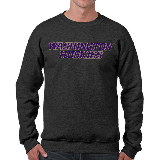 Washington Huskies NCAA Adult Charcoal Crewneck Fleece Sweatshirt - Charcoal