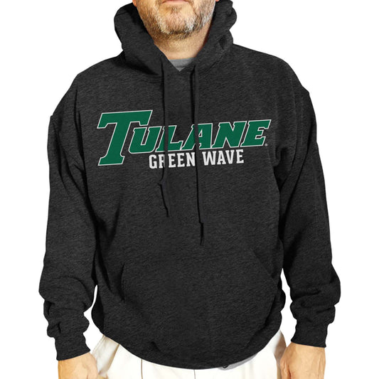 Tulane Green Wave NCAA Adult Cotton Blend Charcoal Hooded Sweatshirt - Charcoal