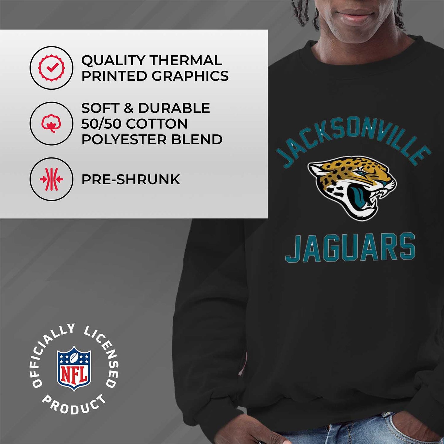 Jacksonville Jaguars NFL Adult Gameday Football Crewneck Sweatshirt - Black