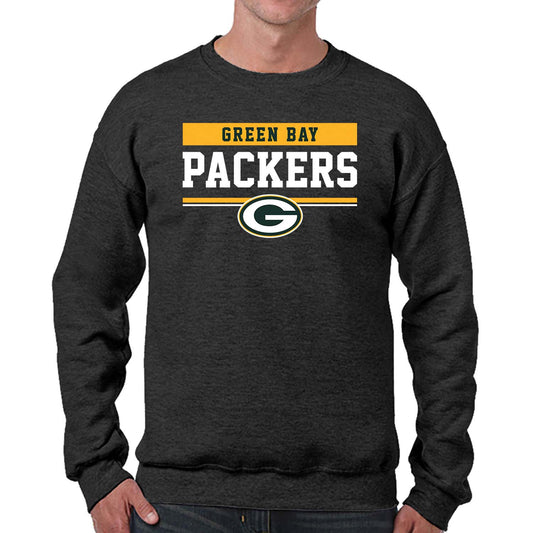 Green Bay Packers NFL Adult Long Sleeve Team Block Charcoal Crewneck Sweatshirt - Charcoal