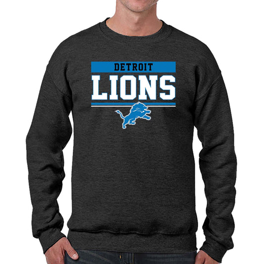 Detroit Lions NFL Adult Long Sleeve Team Block Charcoal Crewneck Sweatshirt - Charcoal