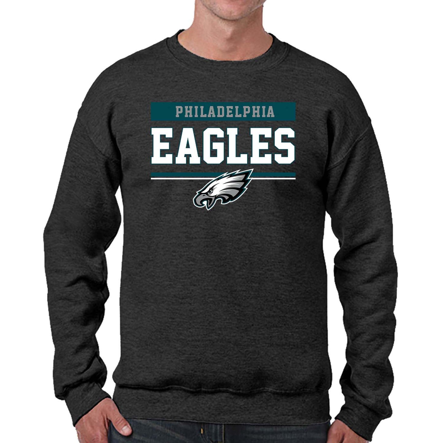 Philadelphia Eagles NFL Adult Long Sleeve Team Block Charcoal Crewneck Sweatshirt - Charcoal