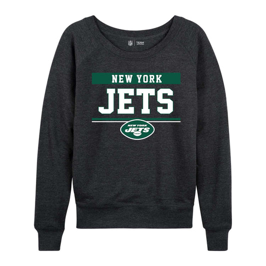 New York Jets NFL Womens Charcoal Crew Neck Football Apparel - Charcoal