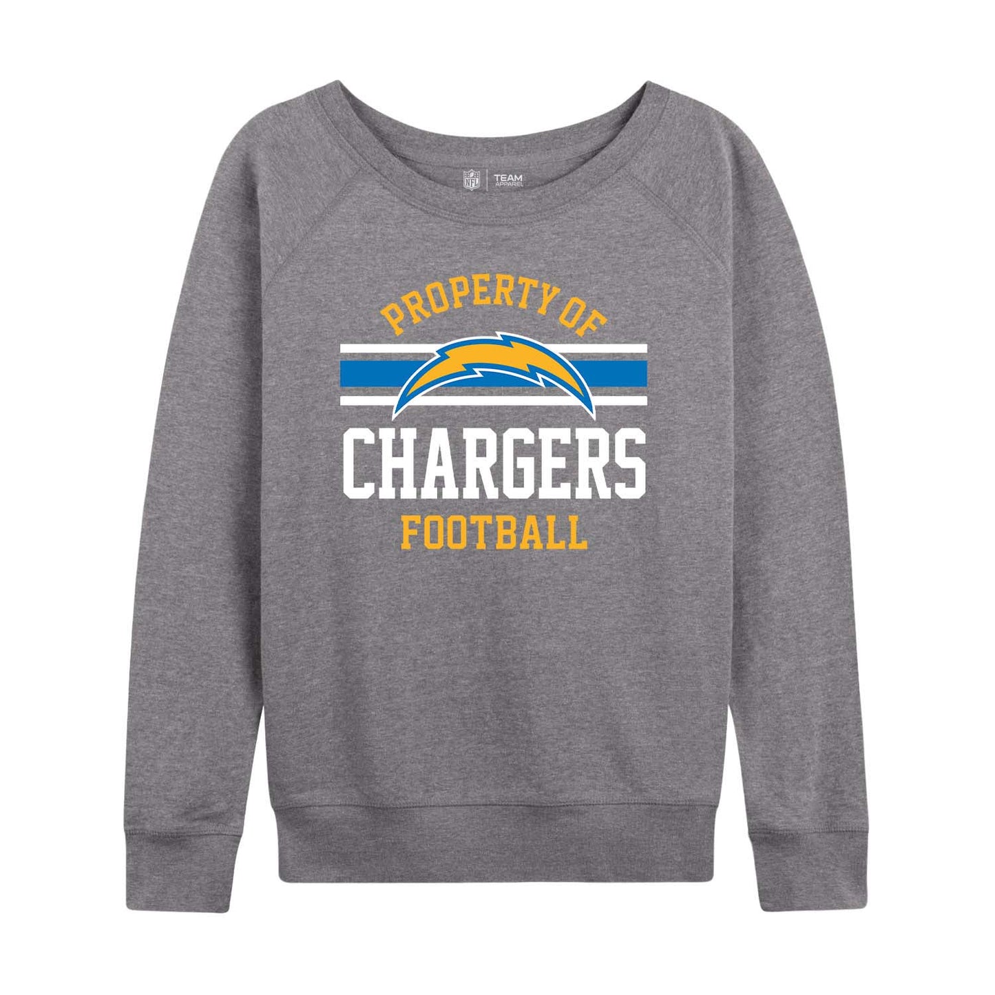 Los Angeles Chargers NFL Womens Plus Size Property of Lightweight Crew Neck - Sport Gray