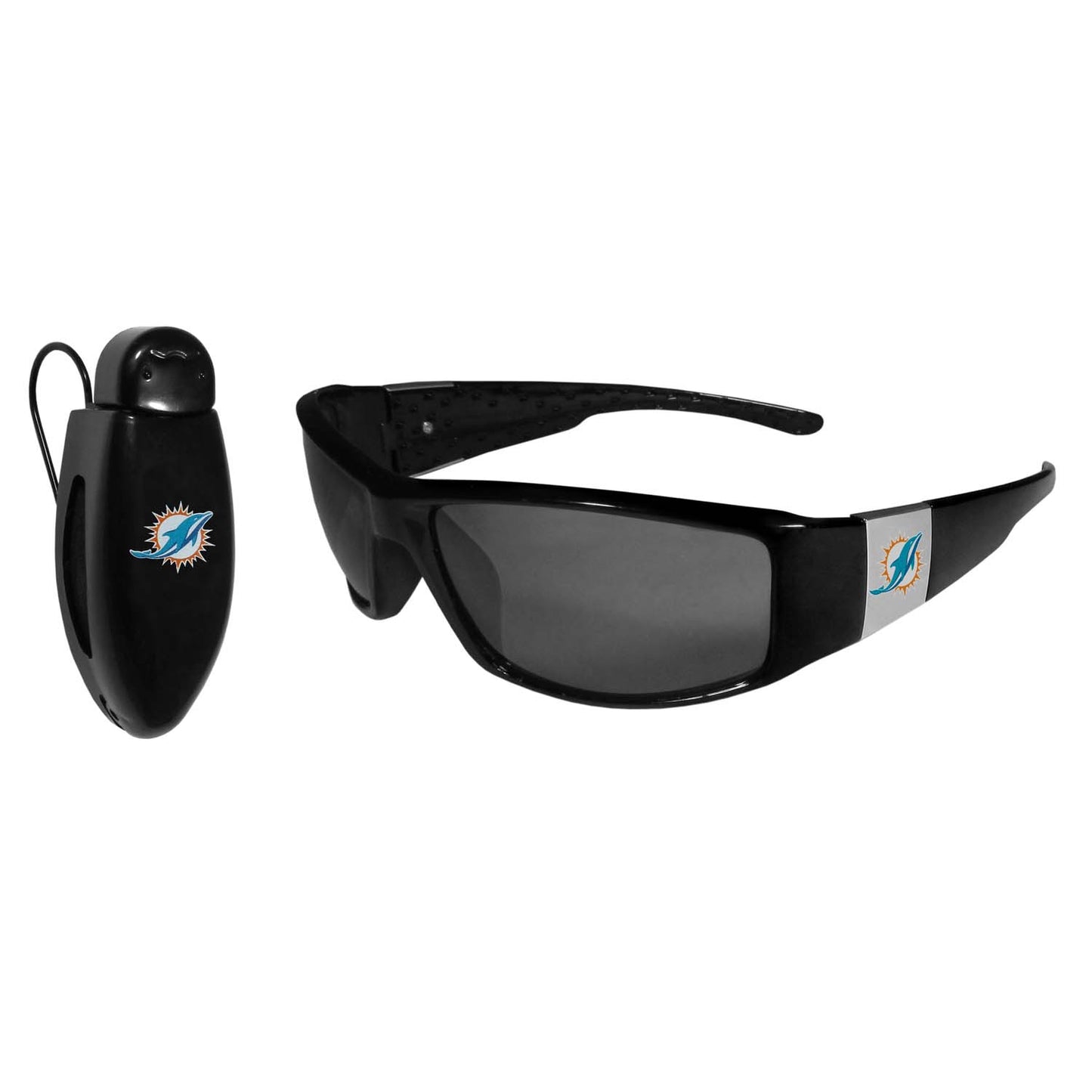 Miami Dolphins NFL Black Chrome Sunglasses with Visor Clip Bundle - Black