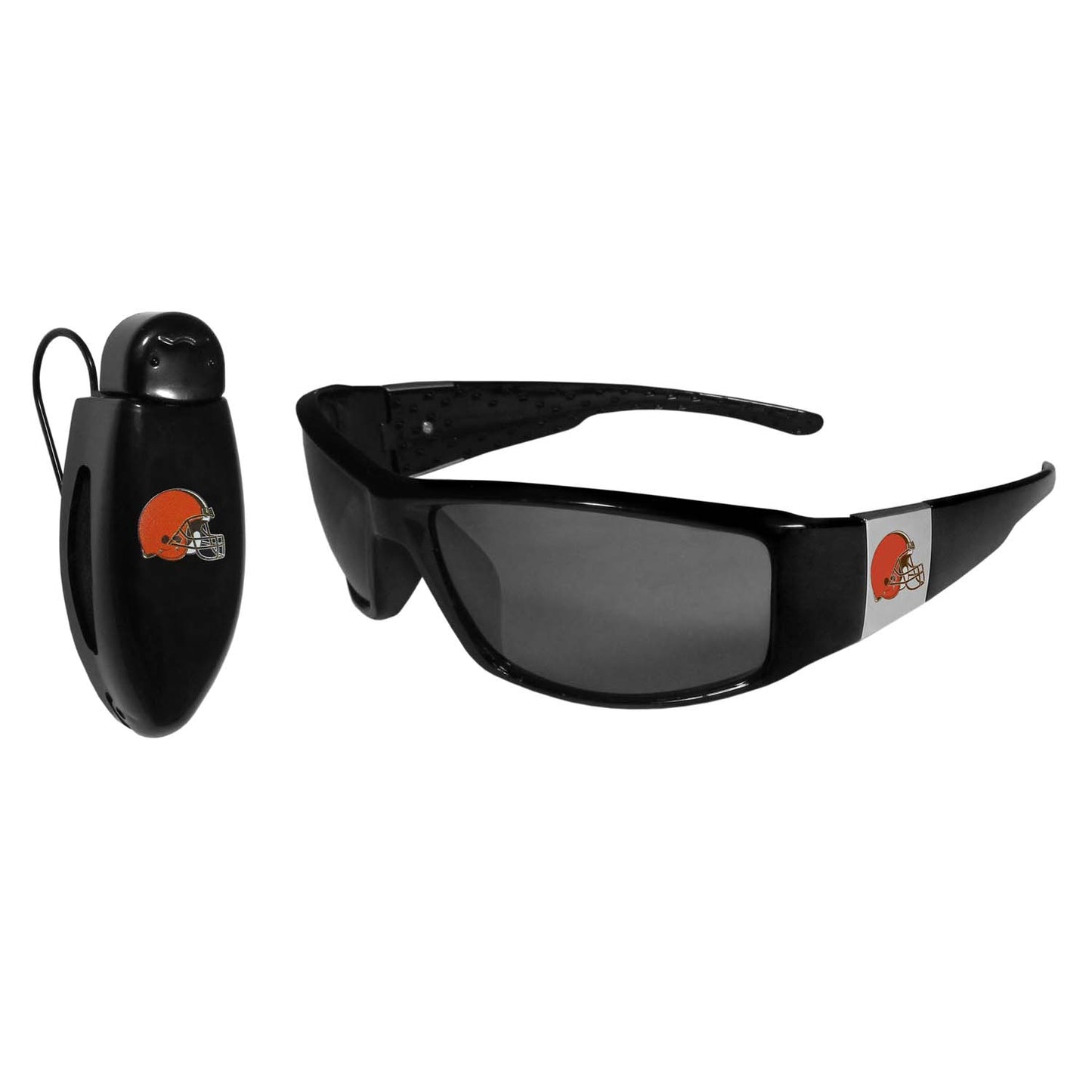 Cleveland Browns NFL Black Chrome Sunglasses with Visor Clip Bundle - Black