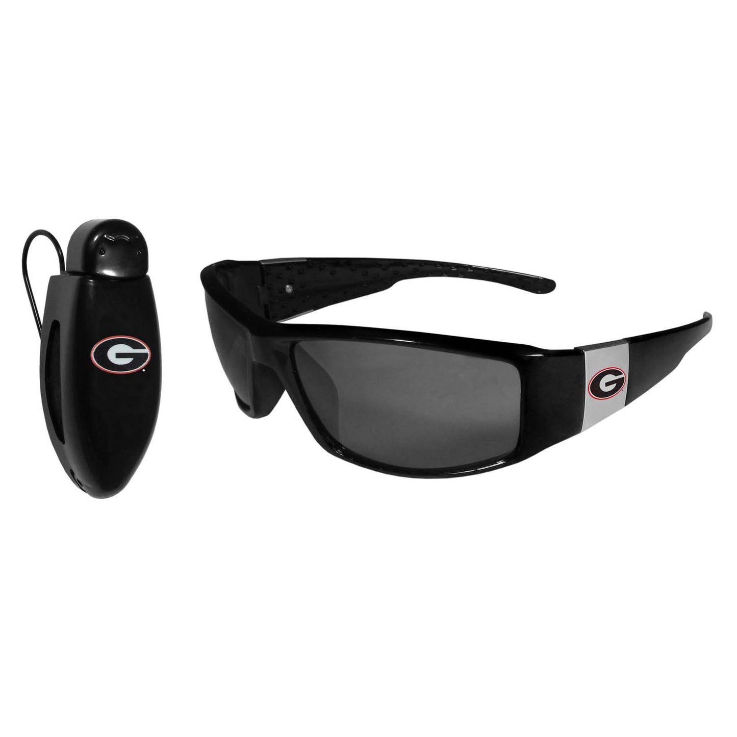 Georgia Bulldogs NCAA Black Chrome Sunglasses with Visor Clip Bundle - Black