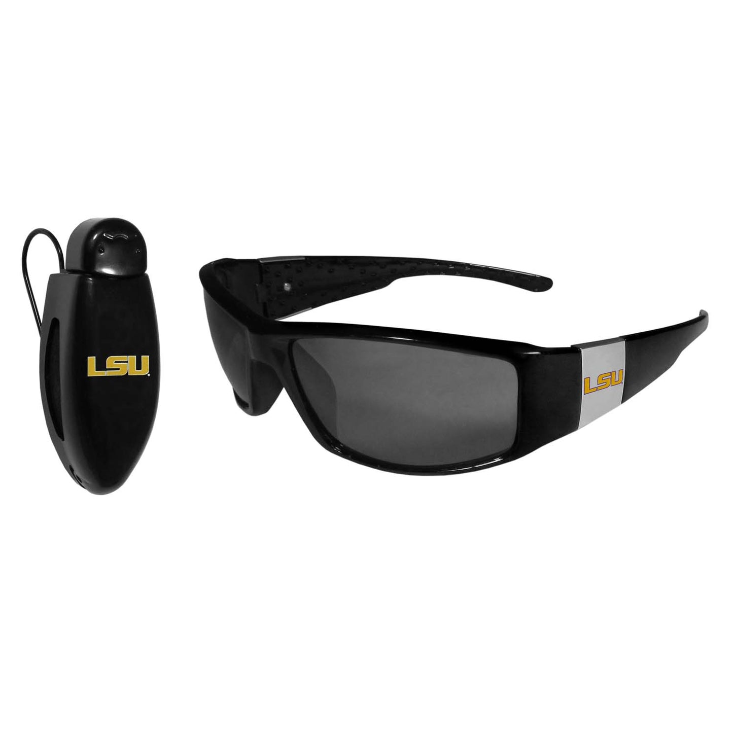 LSU Tigers NCAA Black Chrome Sunglasses with Visor Clip Bundle - Black