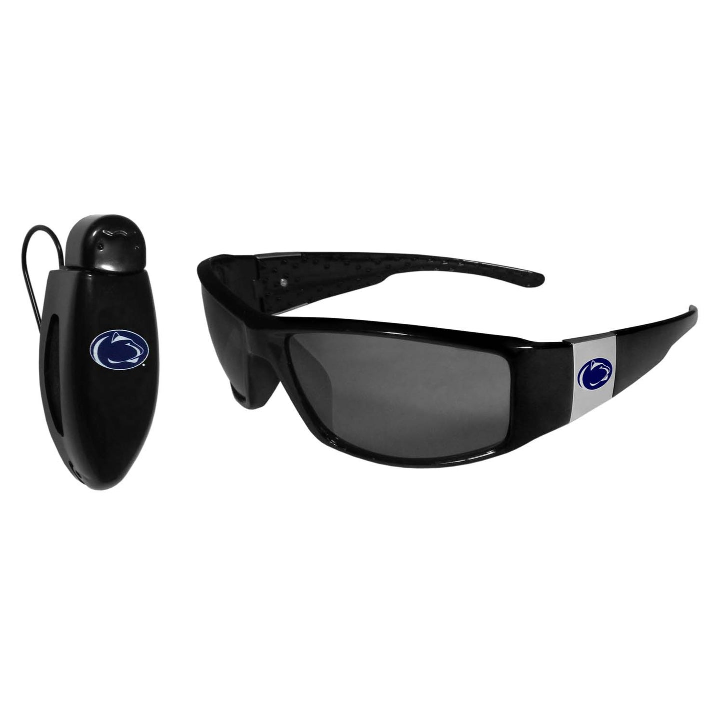 Penn State Nittany Lions NCAA Black Chrome Sunglasses with Visor Clip Bundle - Black