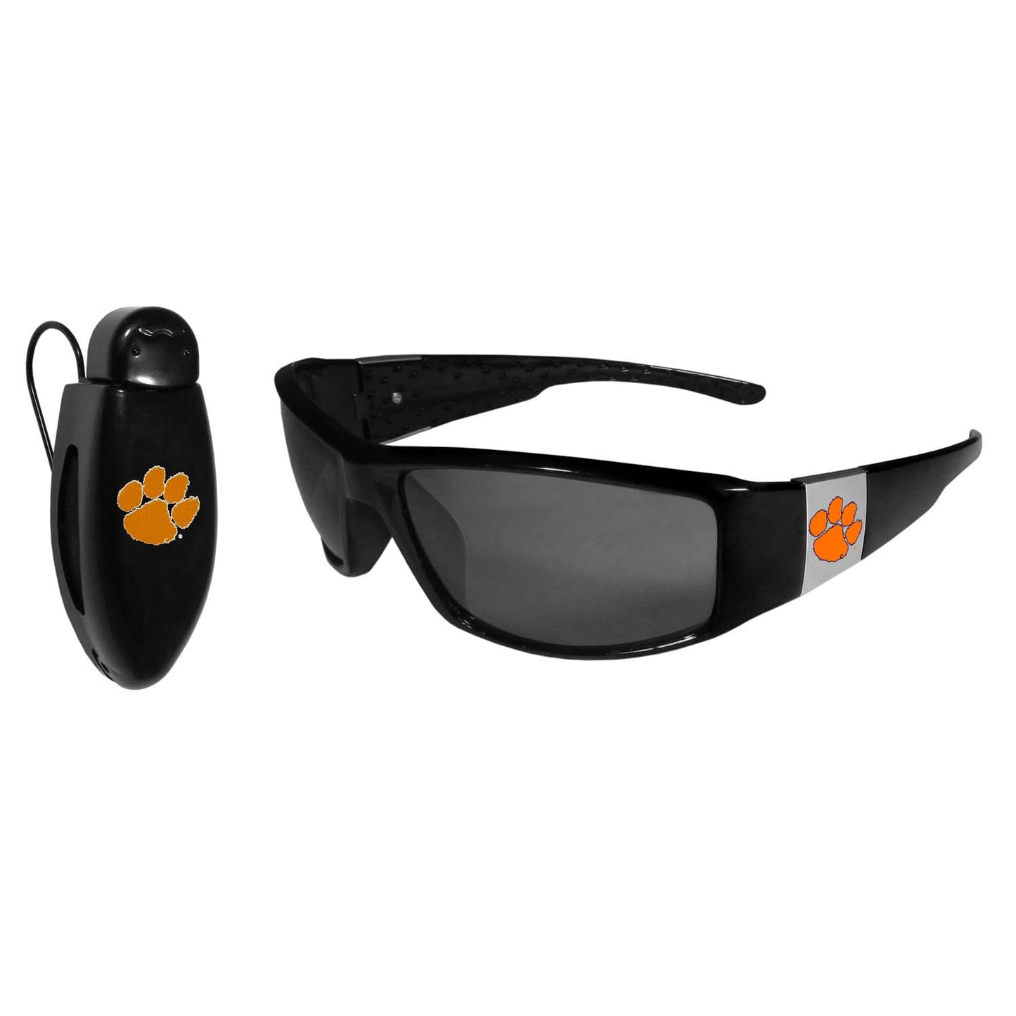 Clemson Tigers NCAA Black Chrome Sunglasses with Visor Clip Bundle - Black