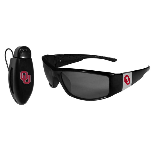 Oklahoma Sooners NCAA Black Chrome Sunglasses with Visor Clip Bundle - Black