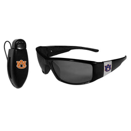 Auburn Tigers NCAA Black Chrome Sunglasses with Visor Clip Bundle - Black