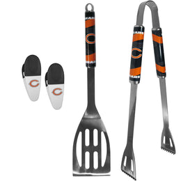 Chicago Bears NFL Two Piece Grilling Tools Set with 2 Magnet Chip Clips - Chrome