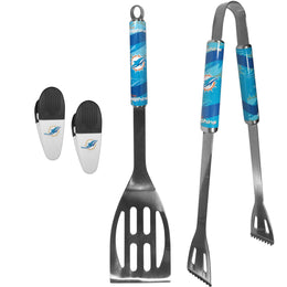 Miami Dolphins NFL Two Piece Grilling Tools Set with 2 Magnet Chip Clips - Chrome