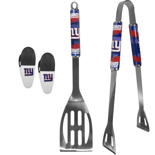 New York Giants NFL Two Piece Grilling Tools Set with 2 Magnet Chip Clips - Chrome