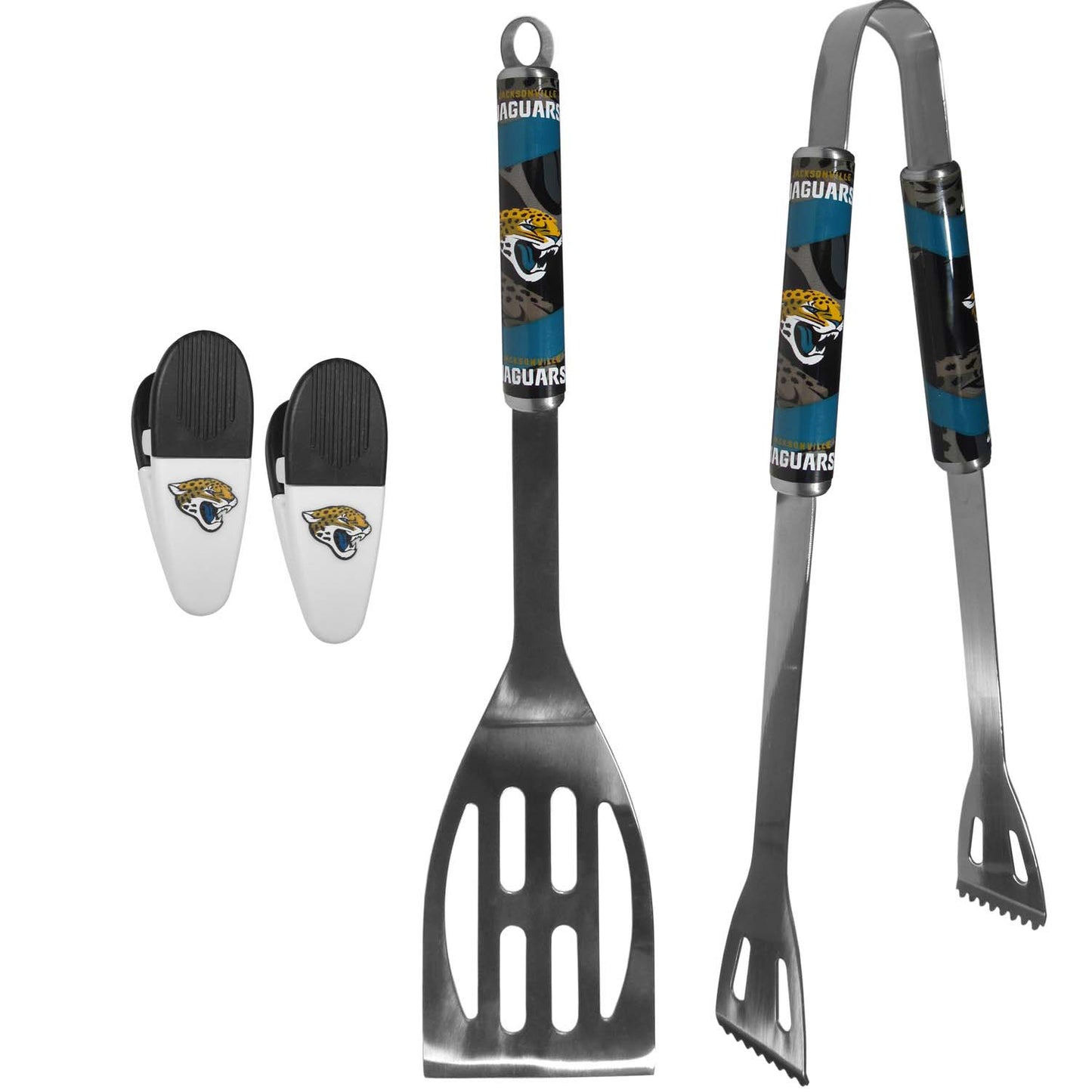 Jacksonville Jaguars NFL Two Piece Grilling Tools Set with 2 Magnet Chip Clips - Chrome